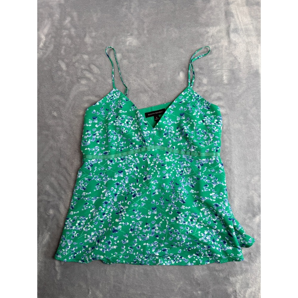 Banana Republic Cami Tank Top Womens 6 Green Floral Layer V Neck Spaghetti Strap